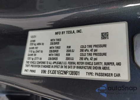 2022 Tesla Model 3 Performance Dual Motor All-Wheel Drive from USA, damaged, VIN 5YJ3E1EC2NF138901